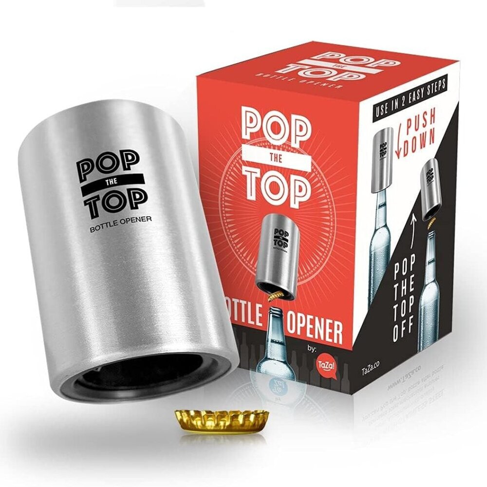 Pop-the-Top Beer Bottle Opener Stainless: Automatic Bottle Cap Opener, Push Down